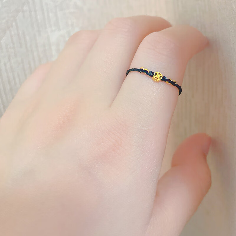 老凤祥款式【送证书】黄金钱币戒指足金999聚财钱币编织绳戒指转运珠