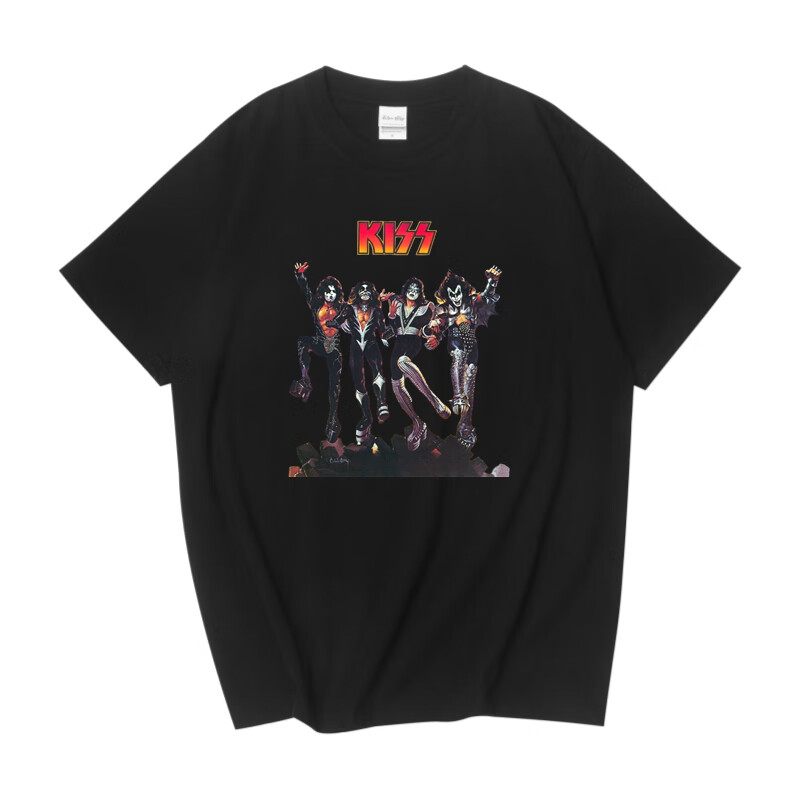 宝凡柏硬摇滚重金属潮kiss乐队个性印花短袖宽松男女t恤街头朋克风