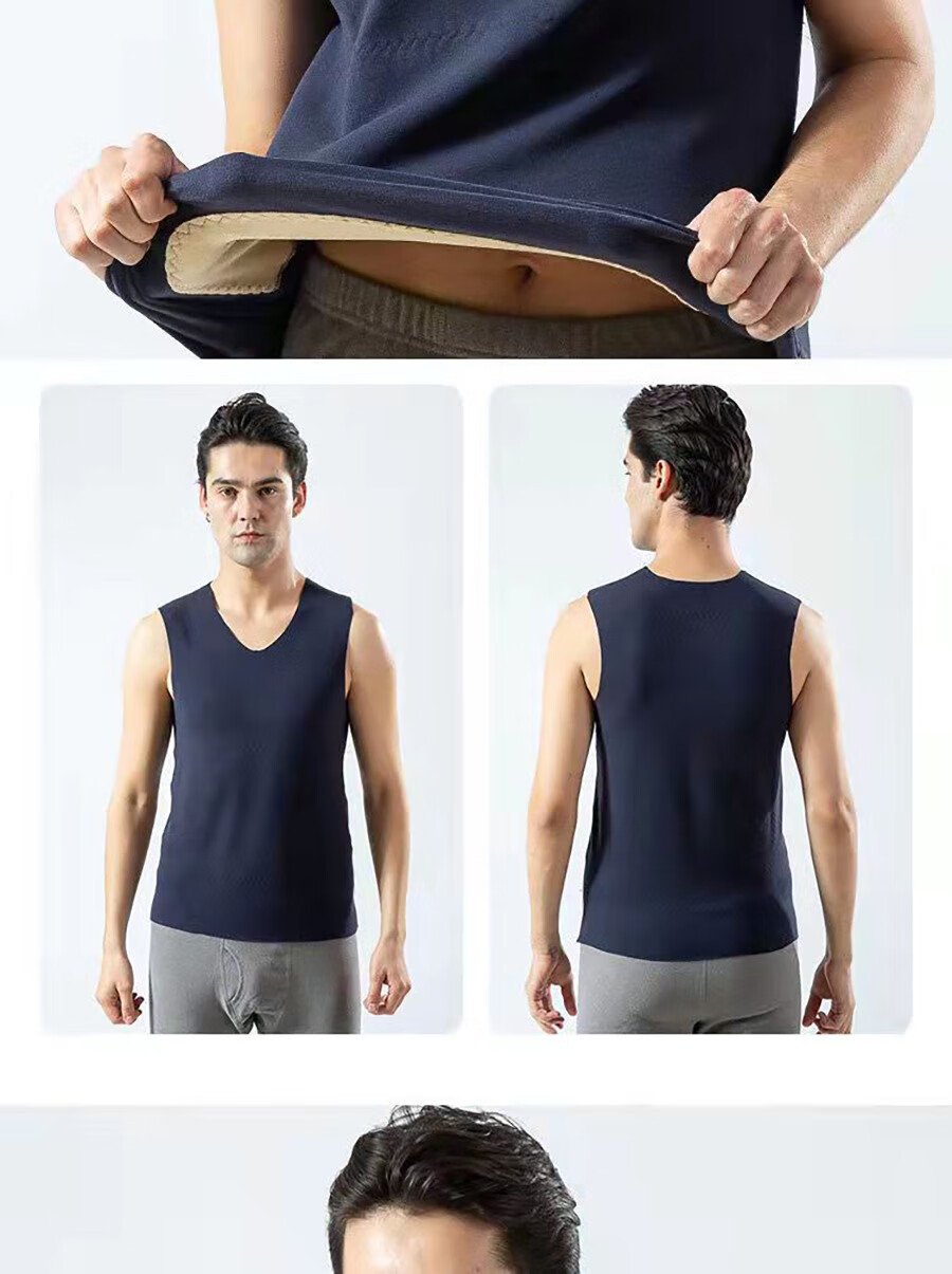 保暖背心男护胃棉马甲秋衣上衣加绒加厚无痕打底内穿冬季蚕丝德容保暖