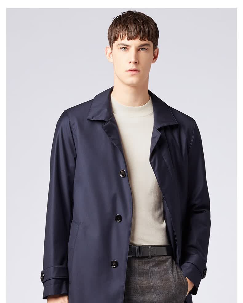 hugo boss雨果博斯男装时尚休闲薄款羊毛中长款帅气风衣春秋外套