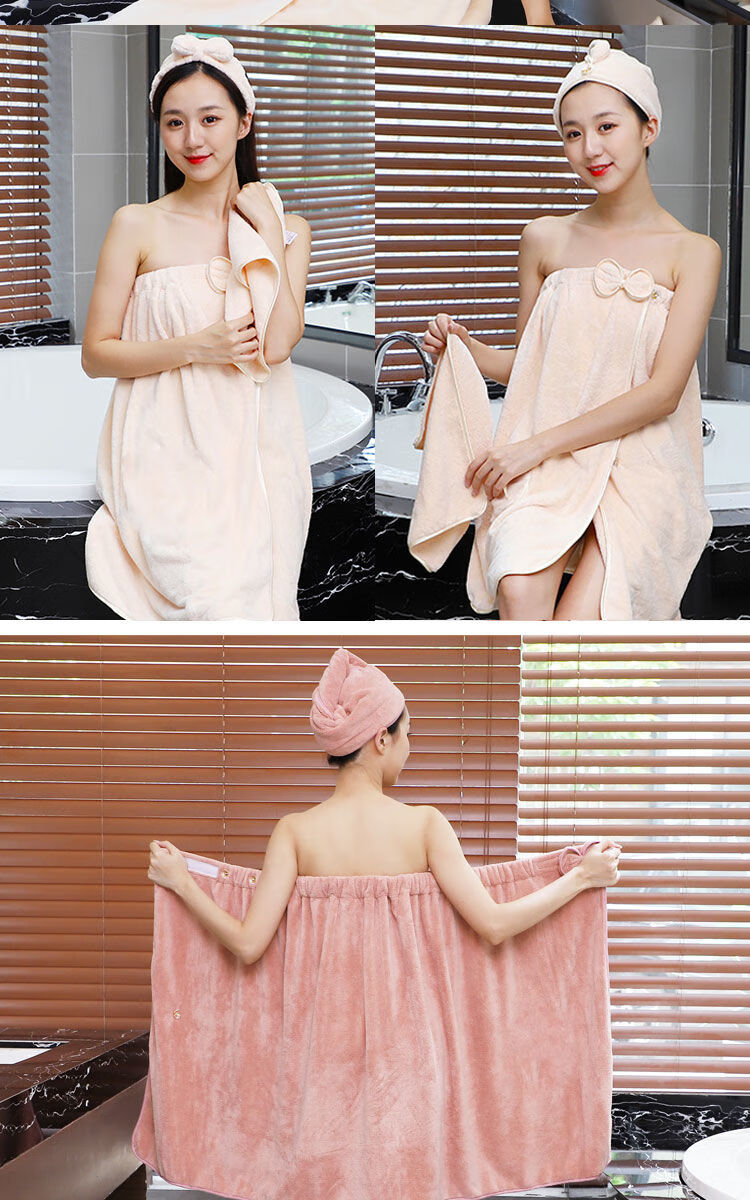 南极人nanjiren浴裙套装加厚可穿浴巾成人女裹胸抹胸袍速干柔软干发帽