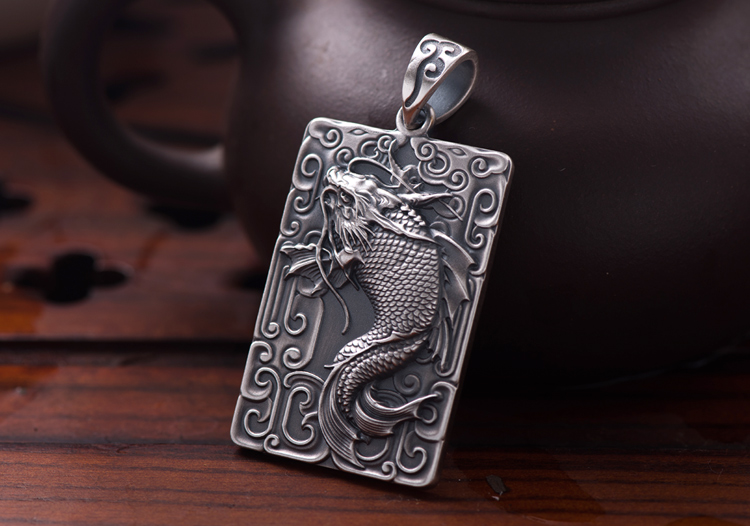老凤凰男饰 鲤鱼吊坠男 999足银银泰银项链 刻字饰品鱼化龙 小版单