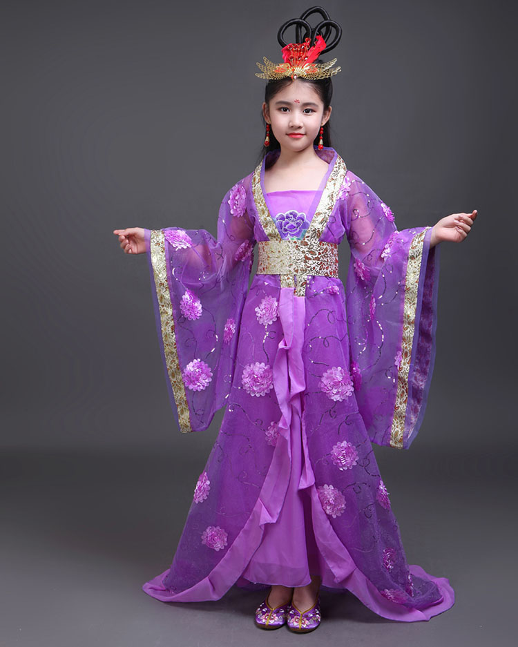 儿童古装唐朝宫廷公主贵妃服装儿童汉服拖尾衣服大童仙女装皇后拖地裙