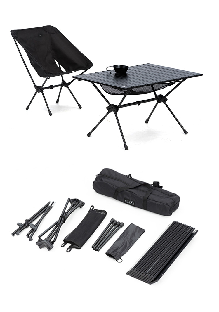 蛋卷桌铝合金户外露营黑化铝合金蛋卷桌折叠便携桌椅野营野餐轻量化方