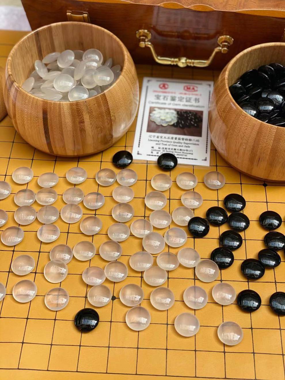 水晶竹楠竹罐高档商务礼品收藏s3紫罗兰玛瑙围棋361颗镂空木盒楠竹罐