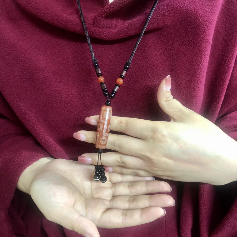 韩莹 红肉措银九眼天珠 天然西藏真品挂绳锁骨项链男手串情侣 1号九眼