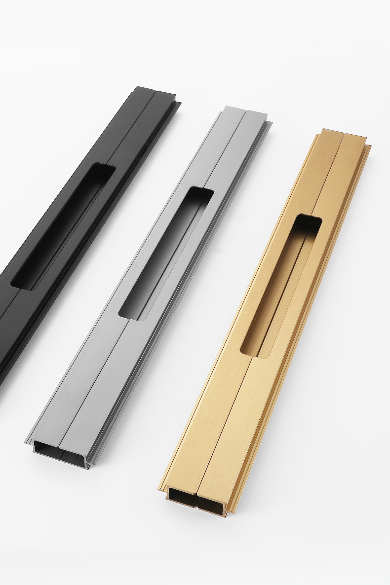 简约通顶衣柜门把手现代闪电型嵌入式开槽隐形橱柜门拉手 黑 u型款