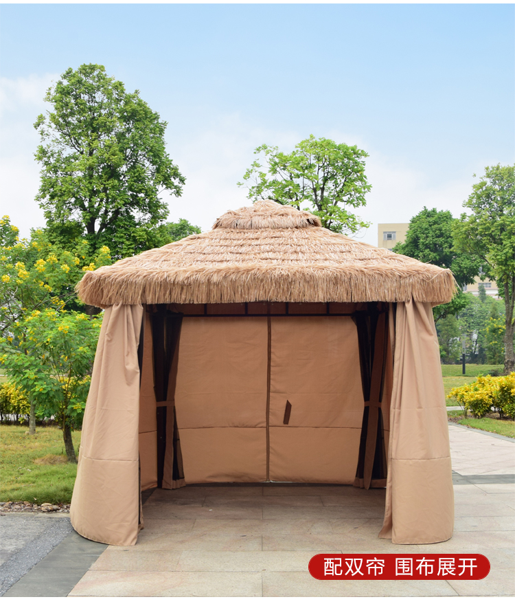 可狄户外遮阳棚雨棚庭院别墅室外四脚凉亭农庄乐茅草棚