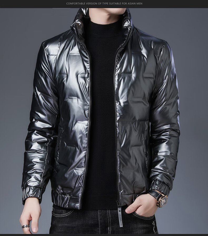 皮尔卡丹高档品牌男装【轻商务】亮面羽绒服男短款立领帅气亮皮轻薄白