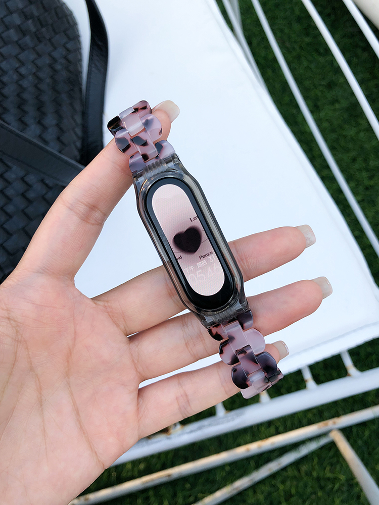 适用小米手环5腕带小米手环6表带34nfc版透明三珠树脂智能运动替换带