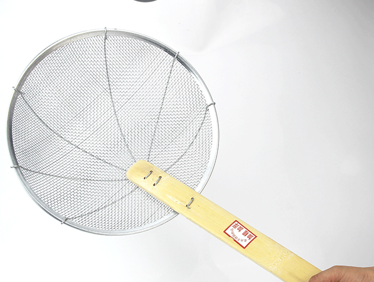 笊篱商用油篦子罩立漏勺竹子把大号笊篱油炸筐过滤漏勺捞面轻巧款加厚