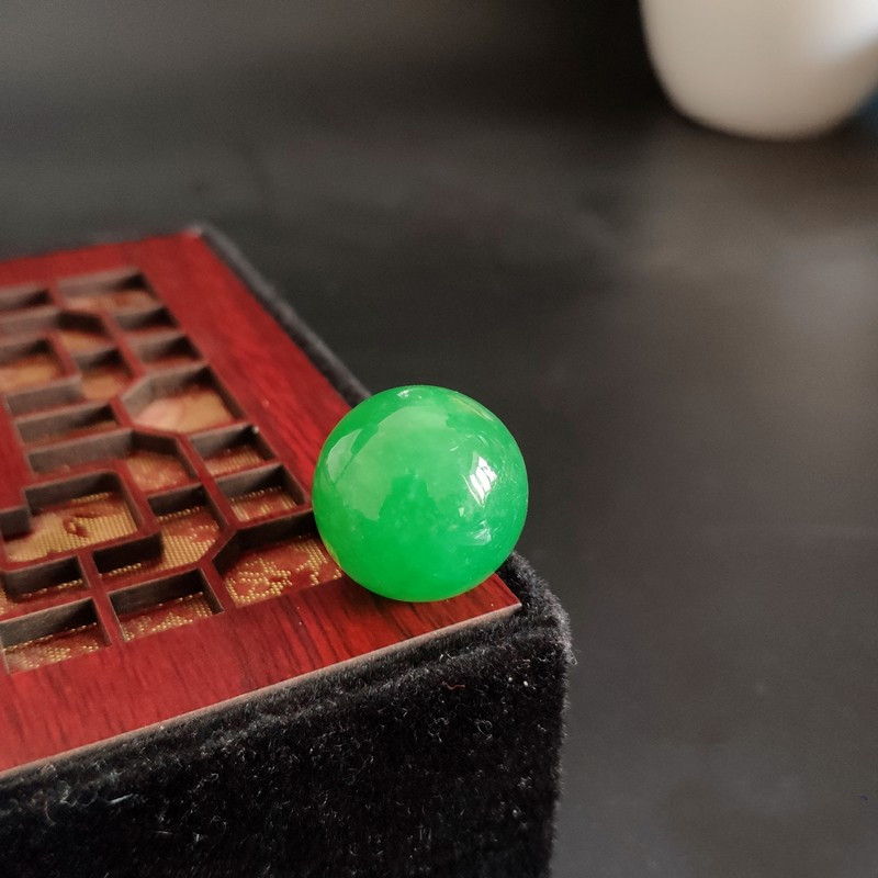 宾昔翡翠满绿珠子散珠冰糯种阳绿色顶珠男女圆珠手串手链项链吊坠单颗