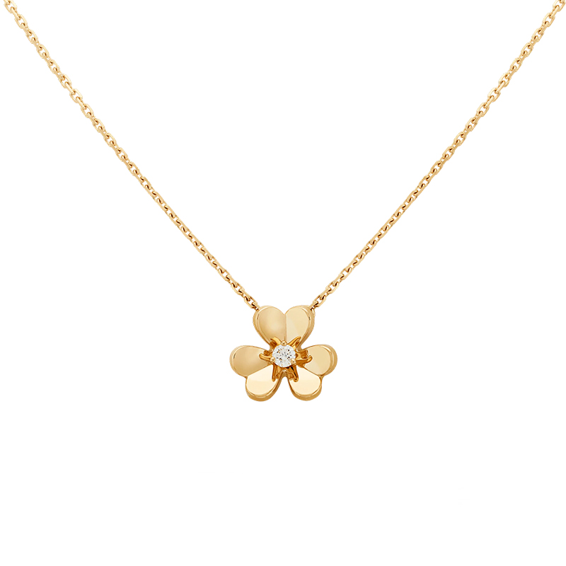vca梵克雅宝迷你18k金黄金三瓣花朵镶钻项链vcarp0j100 金色【图片