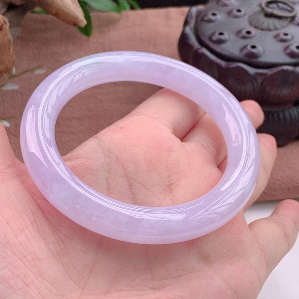 玉手镯少女翡翠缅甸冰种紫罗兰翡翠手镯圆条淡紫色翡翠玉镯子52号