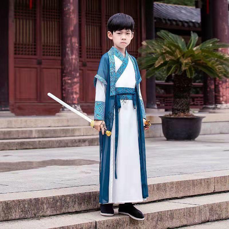 天颛儿童古装汉服男童12岁以上小男孩表演服夏季小孩子古代服装中大童