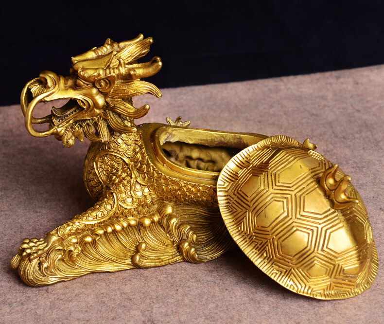 易水阁铜龙龟摆件开盖龙头龟客厅工艺品办公室家居摆件10开盖龙龟小号