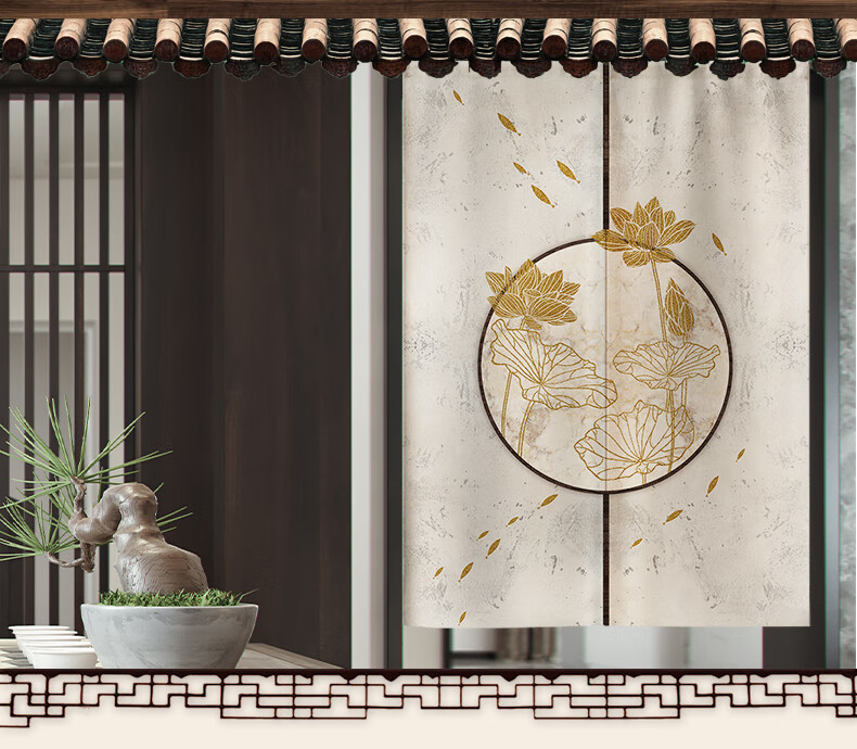 帘入户门头挂帘客厅玄关屏风长帘厕所卫生间遮挡布帘 新中式轻奢09