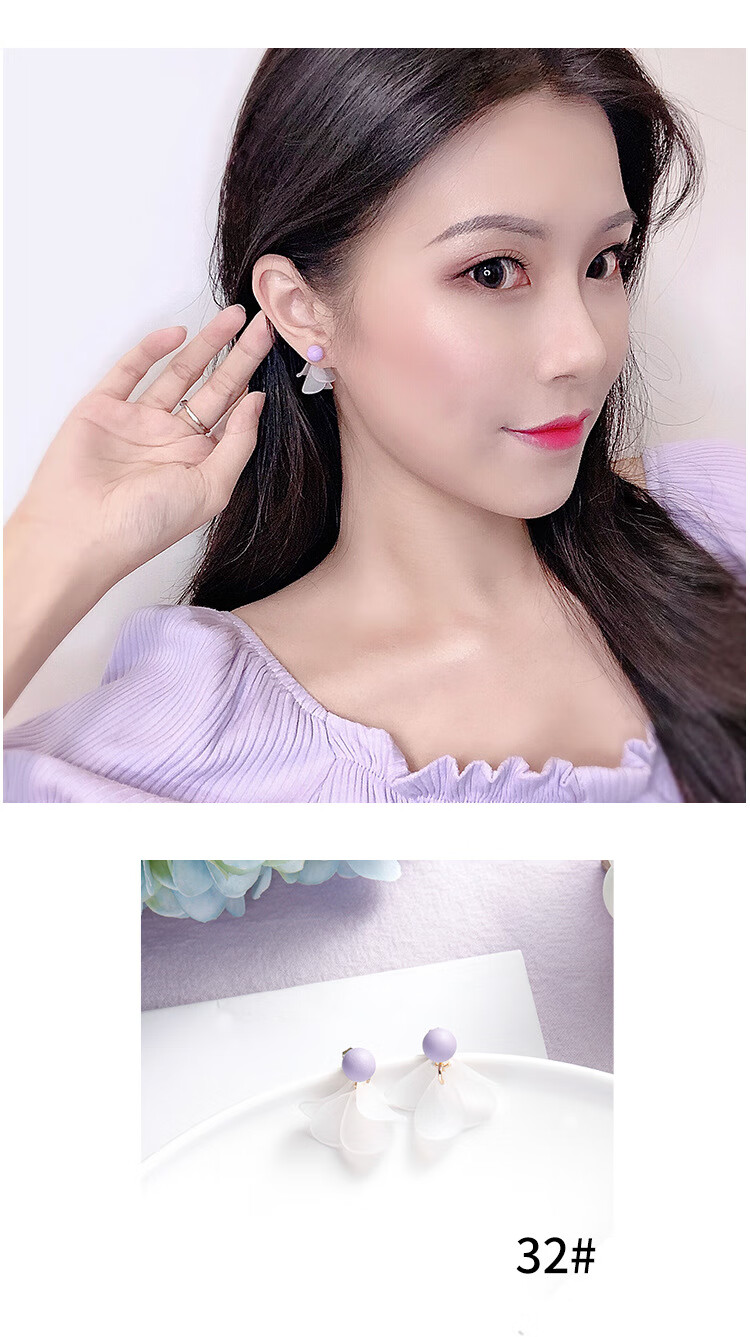 京粉新款耳环潮紫色系简约小清新耳钉女韩国气质网红花朵定情信物情人