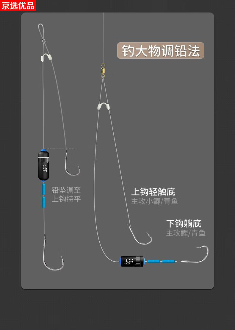 枪蟹免调漂子线双钩福翼跑铅线组免调漂成品鱼线子线双钩全套防走水