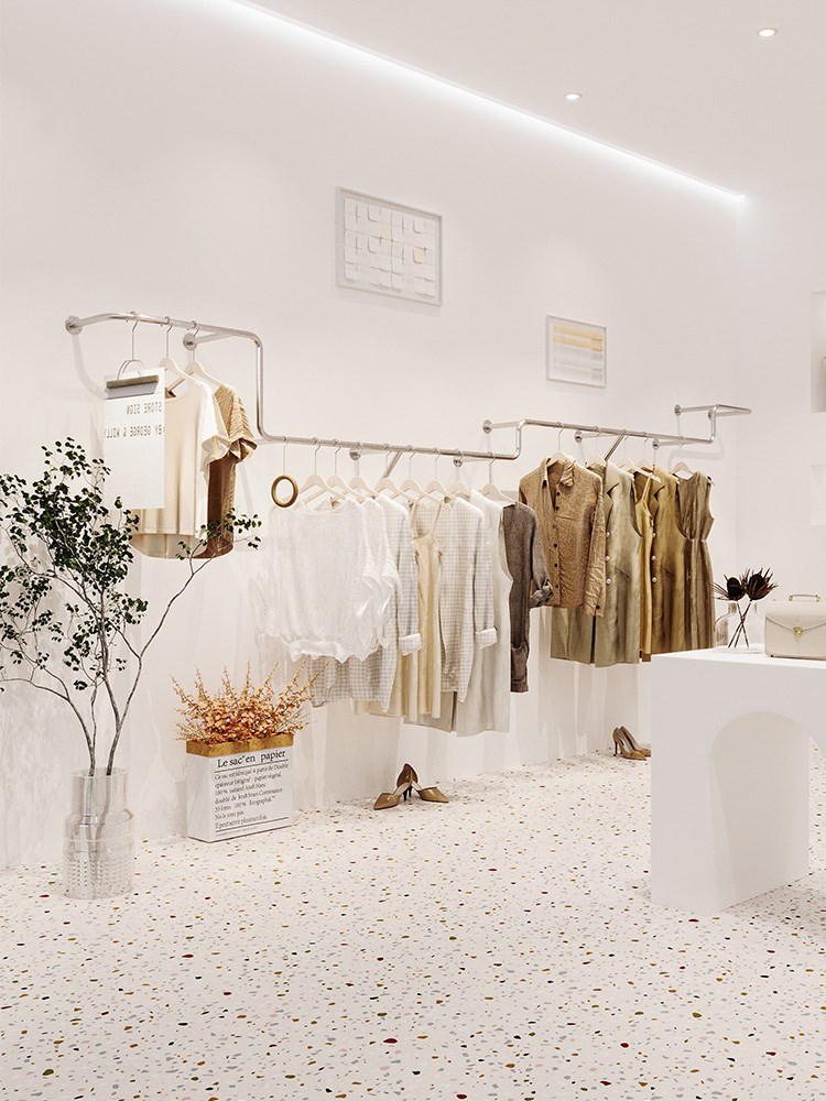 服装店展示架不锈钢拉丝银色上墙挂衣杆女装店简约落地式货架道具 a