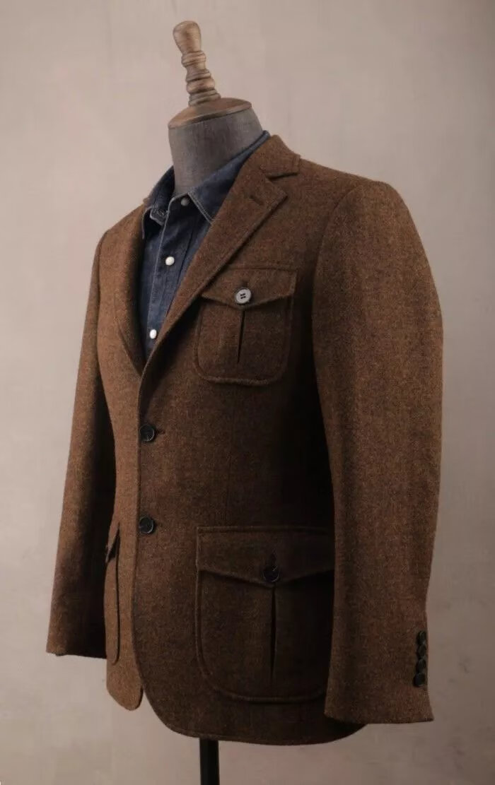 英式复古男士猎装西服秋冬羊毛呢人字欧美商务那不勒斯外套休闲保暖