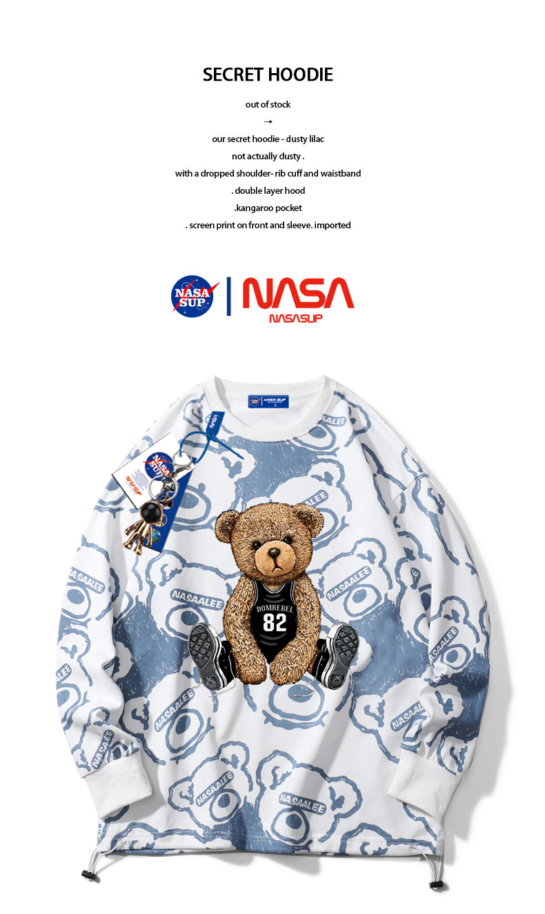 nasasup官网联名春秋季满印小熊情侣装潮牌乱花黑色卫衣男wy68a171