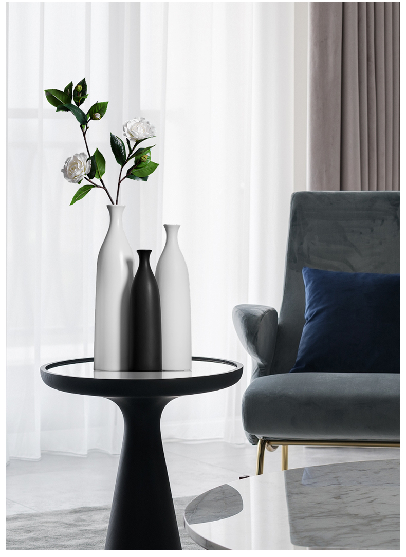 黑色陶瓷花瓶细口长颈插花瓶子客厅餐桌茶几干花摆件白色小口径黑色d