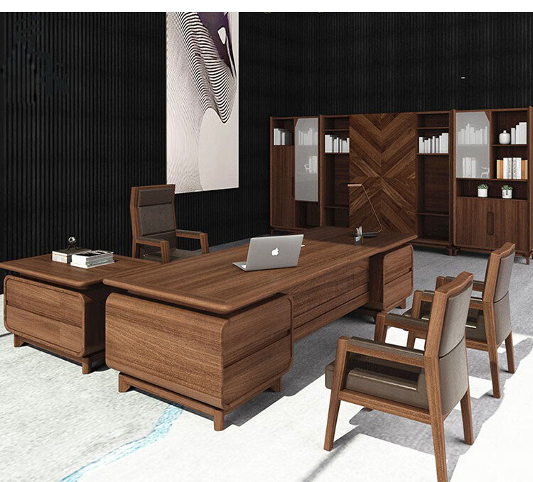 董事长新中式办公桌老板台简约现代总裁桌单人实木大班台办公室家具