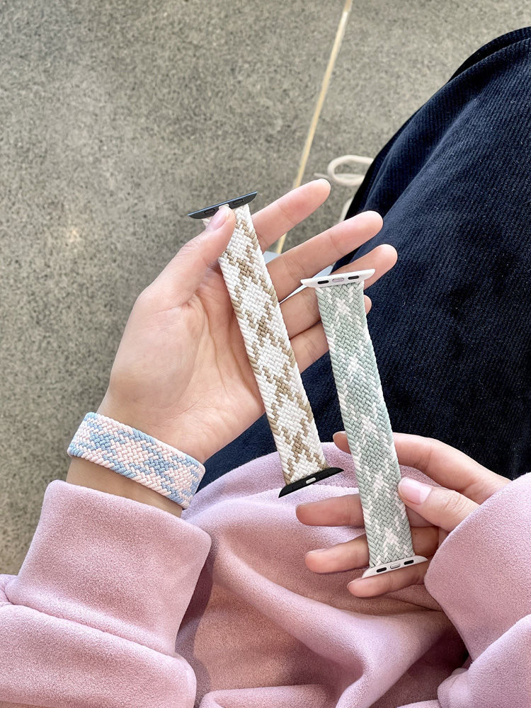 适用iwatch s7表带编织苹果手表表带彩虹applewatch6腕带尼龙45mm