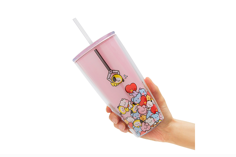bt21minini吸管杯动漫卡通精致大容量办公水杯linefriends粉色吸管杯