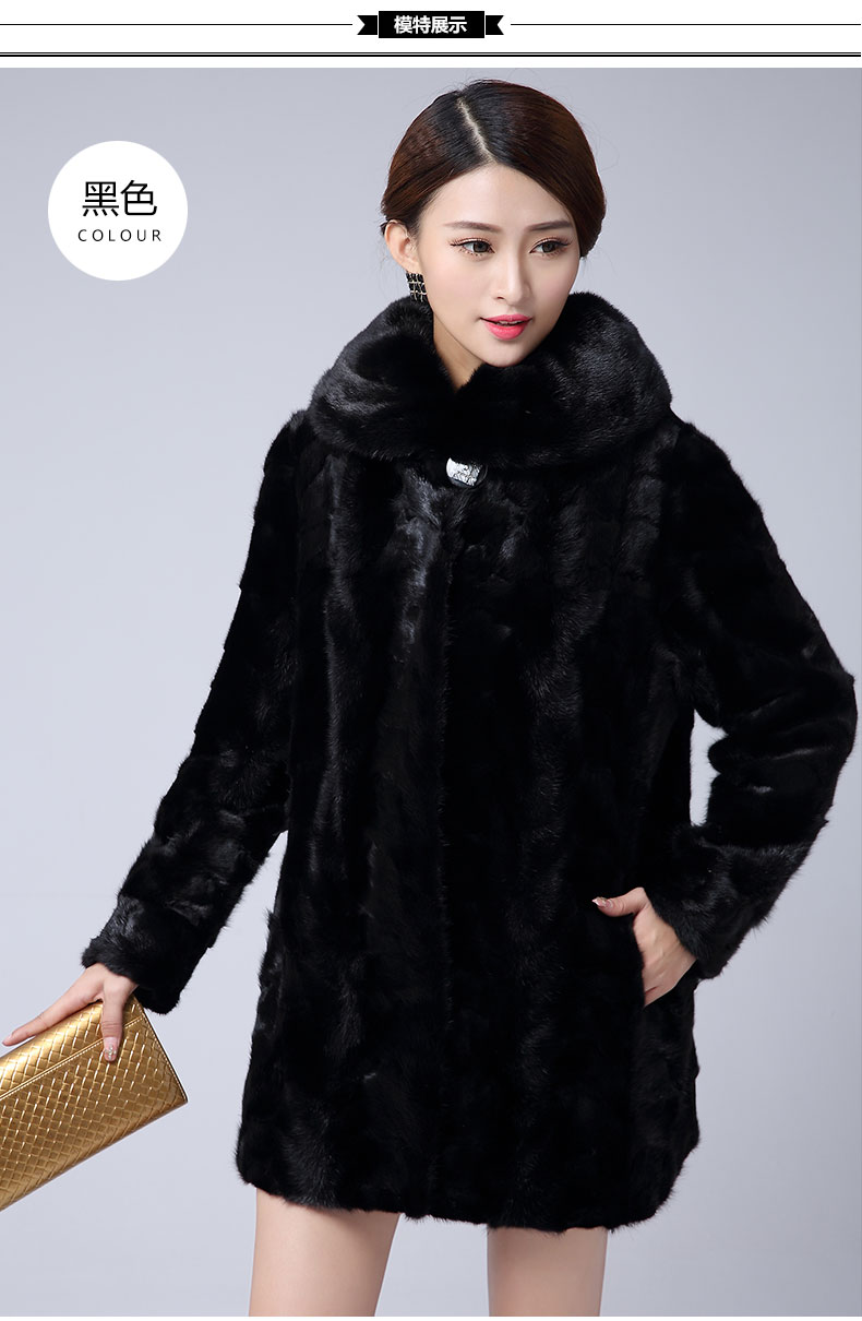 宗纯貂皮大衣女中长款皮草外套海宁水貂毛月牙拼貂外套时尚中老年气质