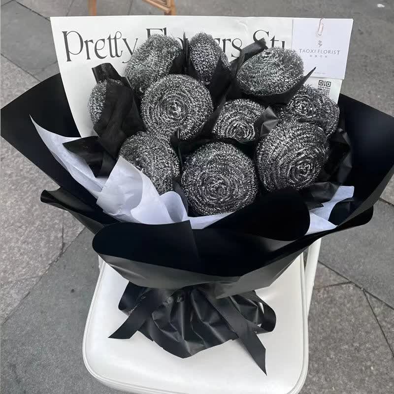 钢丝球花束304不锈钢友情小香风diy礼物搞怪有趣花语礼物送男天颛