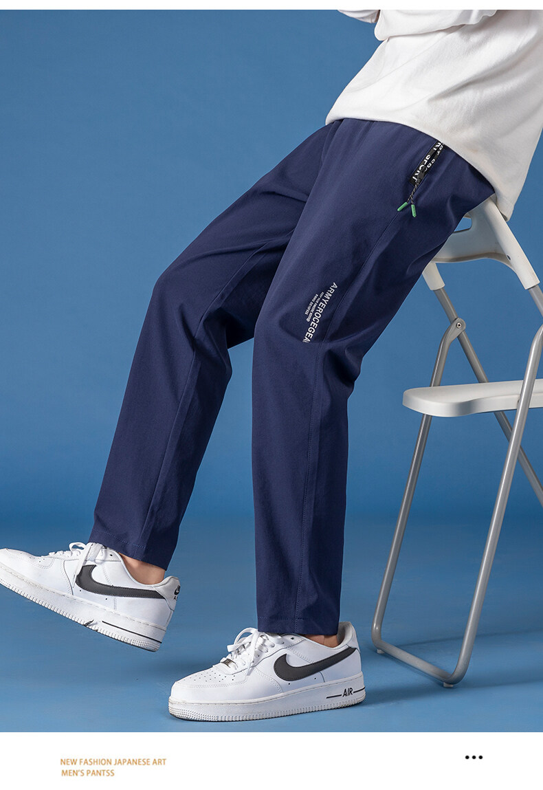 运动裤男士长裤春秋款宽松大码收口休闲裤子小脚加绒跑步卫裤 深蓝色