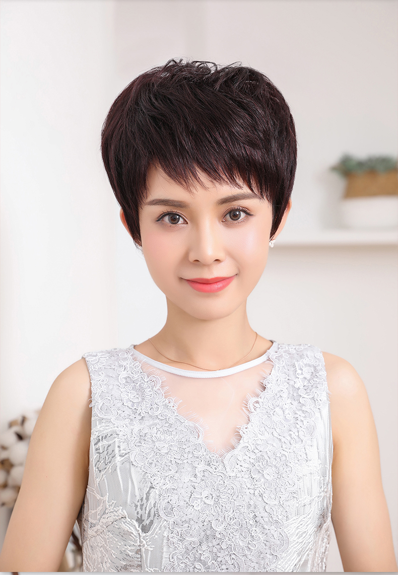 假发女全头套短卷发真人发丝女式短发自然蓬松逼真气质gjzj1010