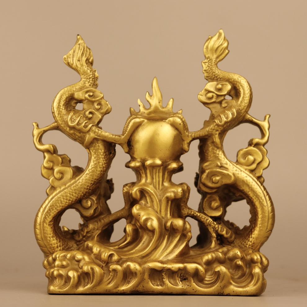 吉运连连纯铜动物双龙戏珠摆件做工精致品质精心打造双龙戏珠摆件