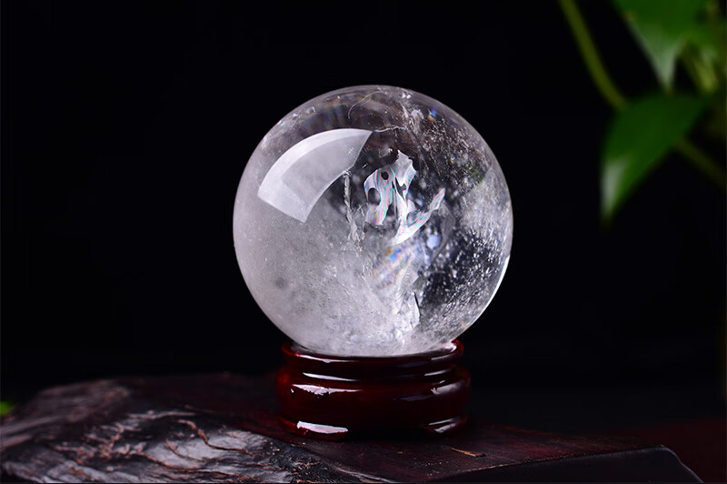 天然白色水晶球摆件纯净通透彩光原石原矿玄关家居办公室饰品送礼 白