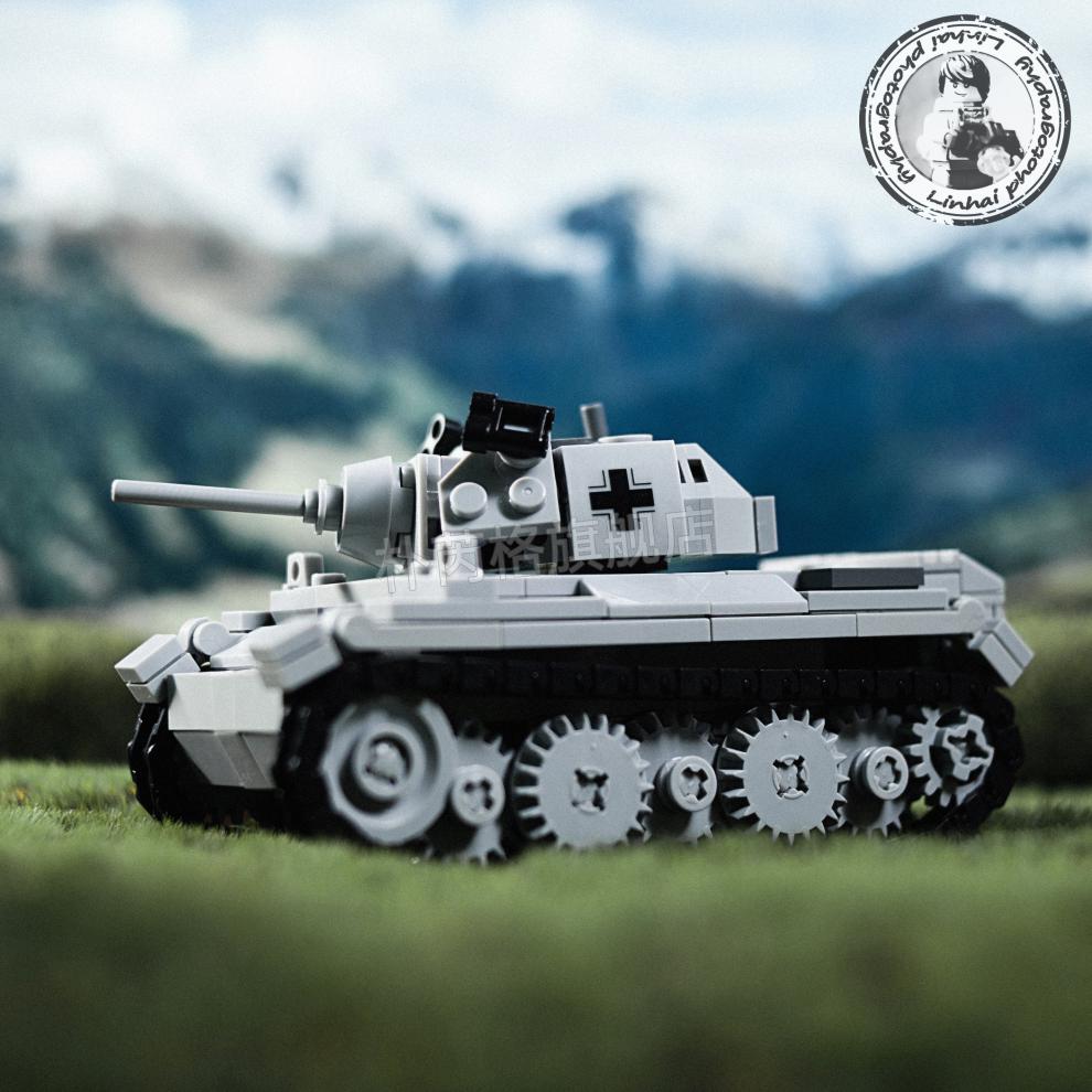 坦克模型柒彩创意moc二战坦克装甲载具颗粒积木德国载人军事拼装模型