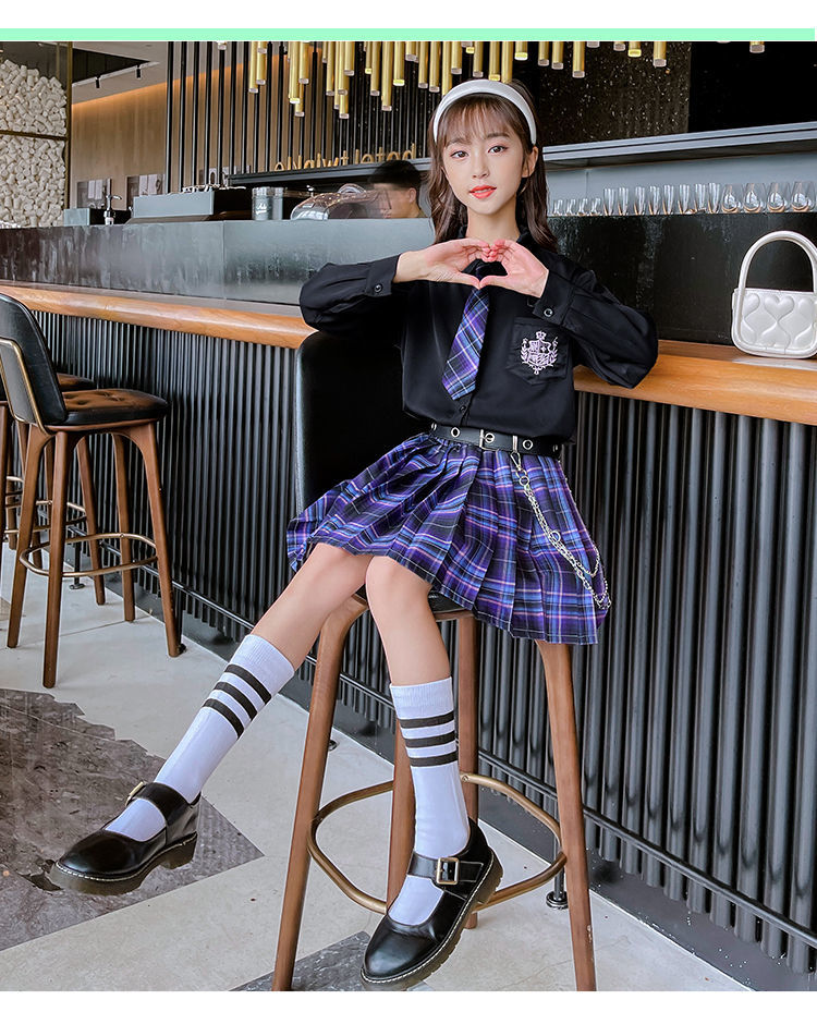 春装幼儿园班服水手服日系小学生jk套装全套白色衬衫裙子袜子腰带120