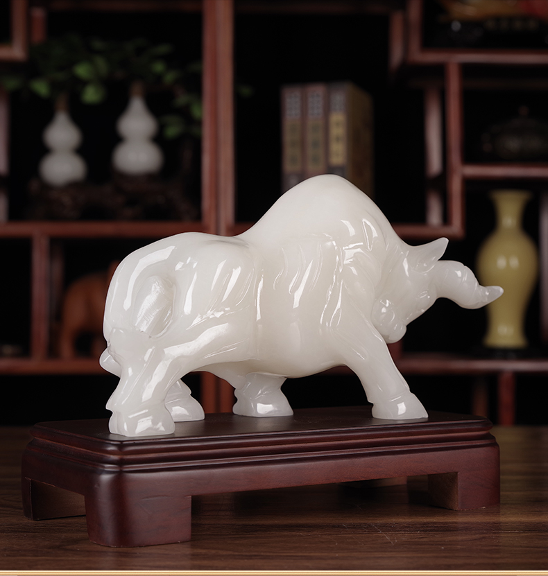 昨日青空天然玉石牛摆件大号牛华尔街牛办公室装饰工艺品公司店铺开业