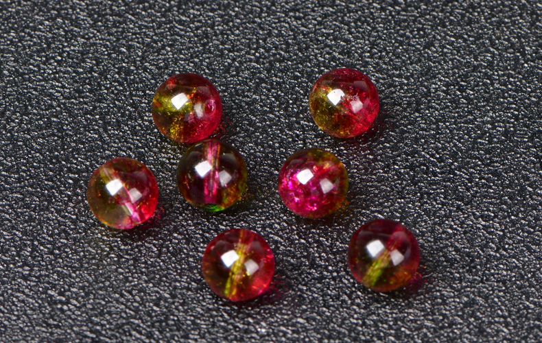 7a冰种西瓜晶爆花晶散珠子diy红绿水晶手工饰品配饰手链串珠整包赠