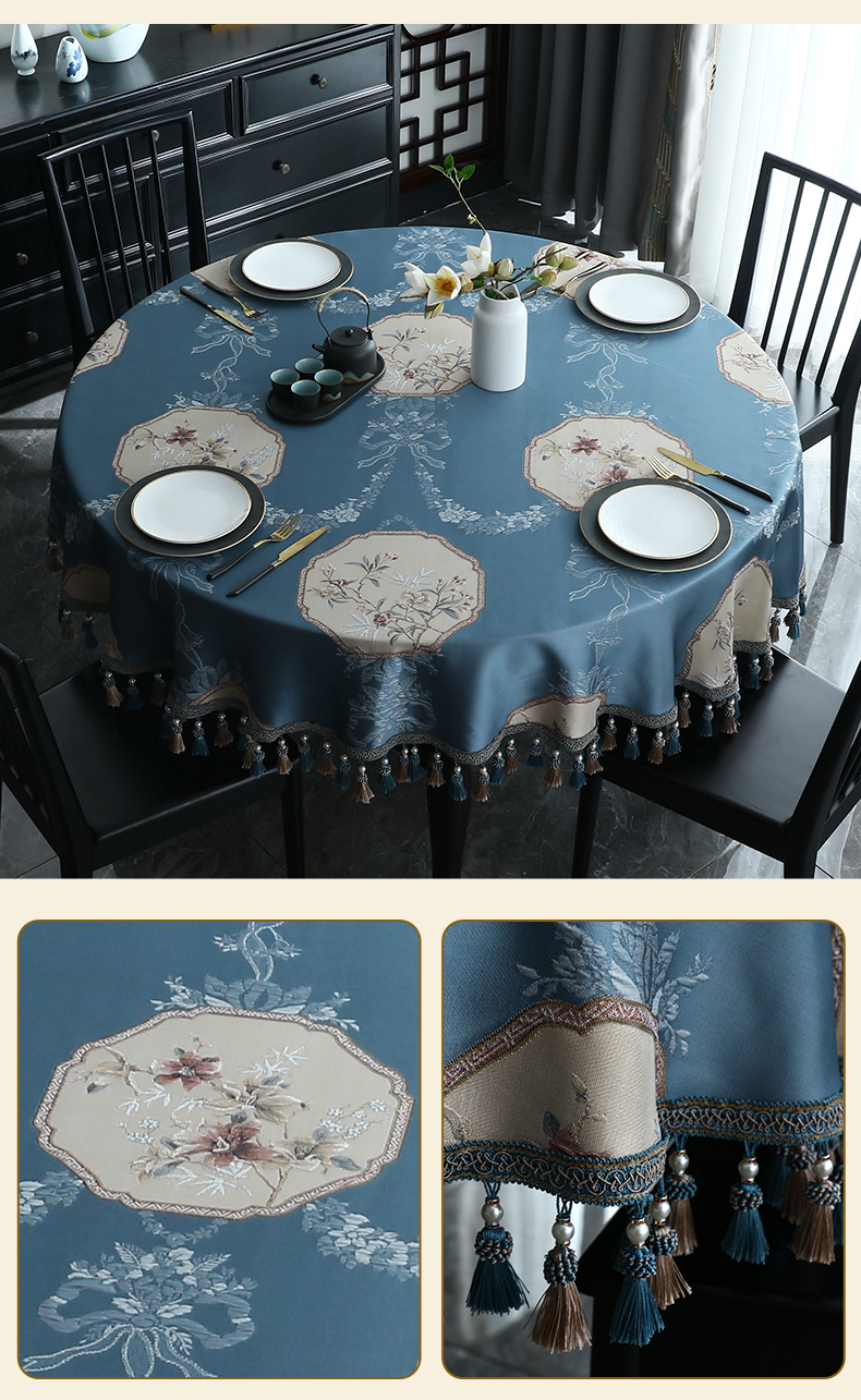 凯仕铭新中式圆桌布布艺大圆桌感餐桌布圆形茶几台布中国风复古桌布