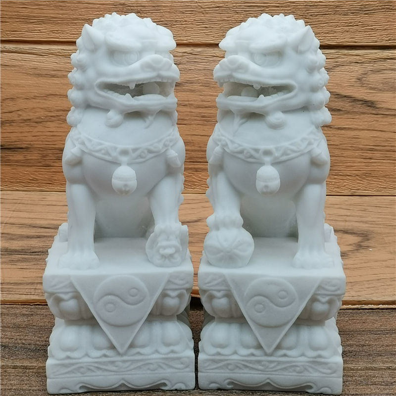 石雕狮子公母一对石狮子看门汉白玉摆件家居实用装饰工艺品狮子雕塑