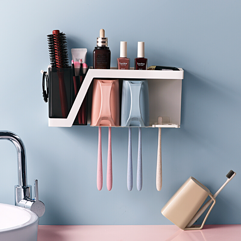 佳佰 吸壁式牙刷架漱口杯架刷牙杯架浴室免打孔牙膏牙缸架卫间置物架