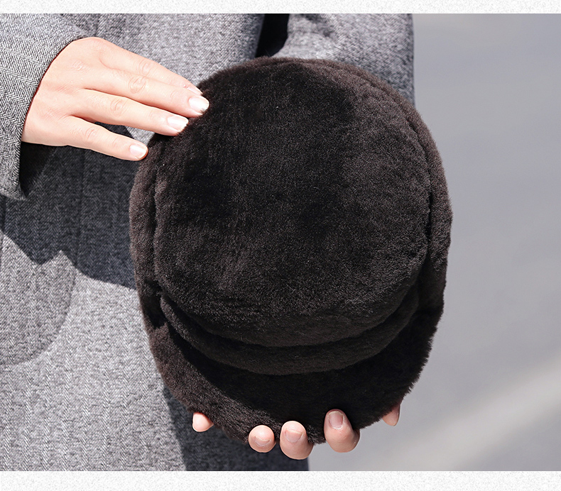 中老年帽子男冬天户外休闲整皮羊剪绒帽子保暖雷克帽爸爸皮草帽子