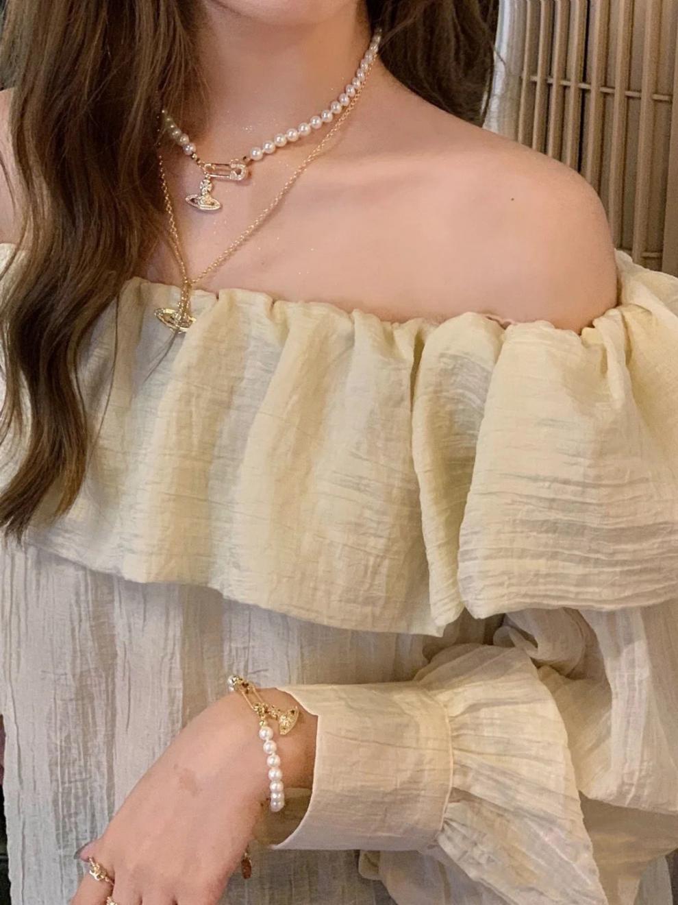 西太后珍珠别针项链土星女轻奢ins风vivienne薇薇安土星球锁骨链 西