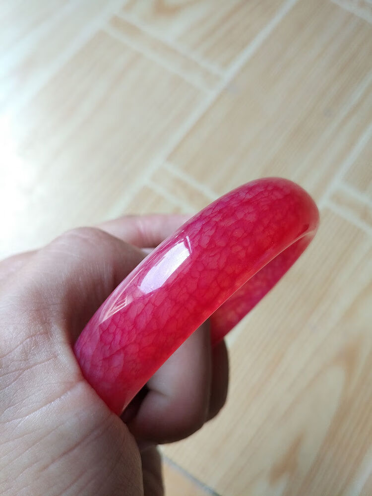 天岫玉然鸡血石手镯女款小众设计玉石手饰水晶镯子送妈妈礼物 56mm