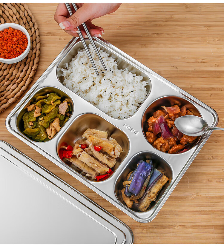 饭盆成人 上班族 304不锈钢快餐盘饭盘加厚分餐盘四五格成人食堂学生
