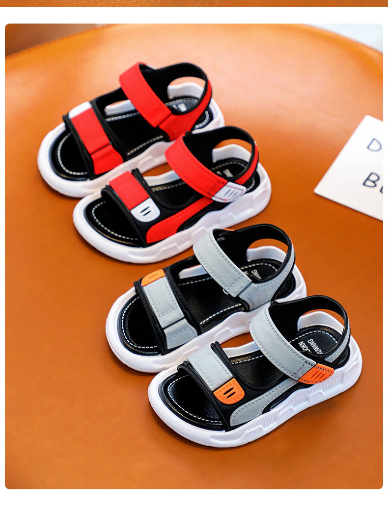 儿童包头凉鞋2021韩版软底魔术贴小中大童男童沙滩鞋宝宝凉鞋黑色29码