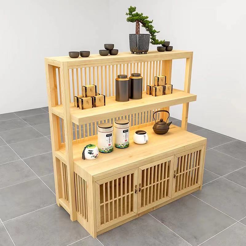 蓓姬 实木复古中岛展柜茶叶柜双面展示架瓷器玉器货架紫砂壶多层陈列