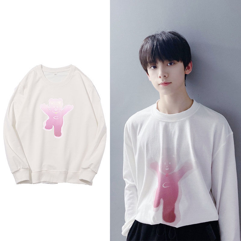 左航同款卫衣渐变模糊小熊印花秋冬款加绒男女情侣上衣秋天穿的衣服